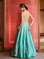 Load image into Gallery viewer, Ocean Turquoise Tissue Lehenga Set
