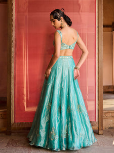 Ocean Turquoise Tissue Lehenga Set