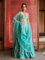 Load image into Gallery viewer, Ocean Turquoise Tissue Lehenga Set
