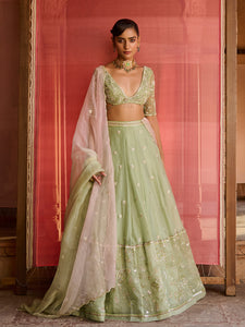 Lushleaf Green Organza Lehenga Set