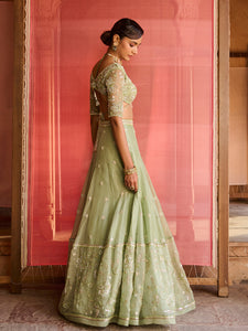 Lushleaf Green Organza Lehenga Set