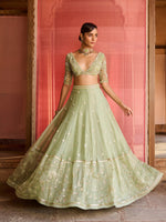 Load image into Gallery viewer, Lushleaf Green Organza Lehenga Set
