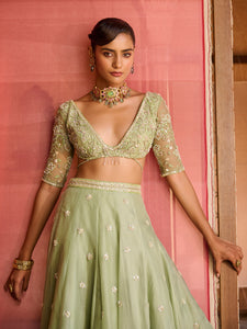 Lushleaf Green Organza Lehenga Set