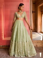 Load image into Gallery viewer, Lushleaf Green Organza Lehenga Set
