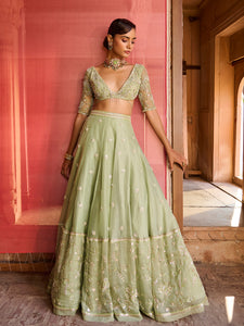 Lushleaf Green Organza Lehenga Set
