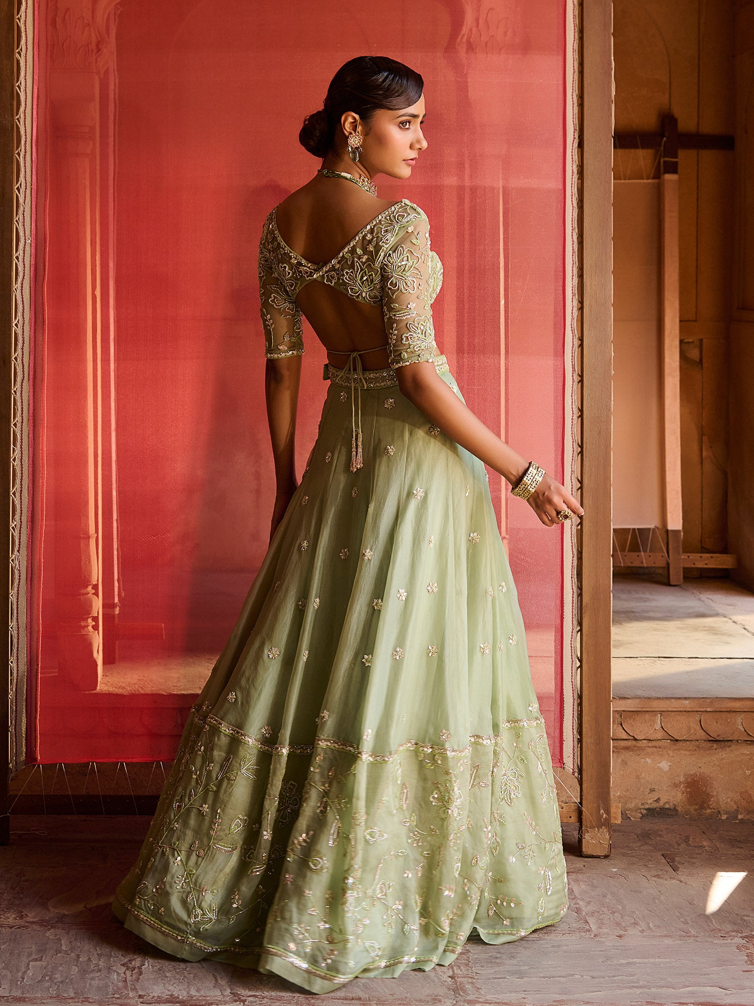 Lushleaf Green Organza Lehenga Set