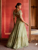 Load image into Gallery viewer, Lushleaf Green Organza Lehenga Set
