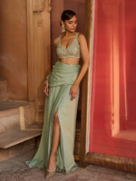 Load image into Gallery viewer, Elara Sage Green Saree Set
