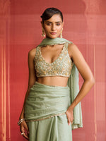 Load image into Gallery viewer, Elara Sage Green Saree Set
