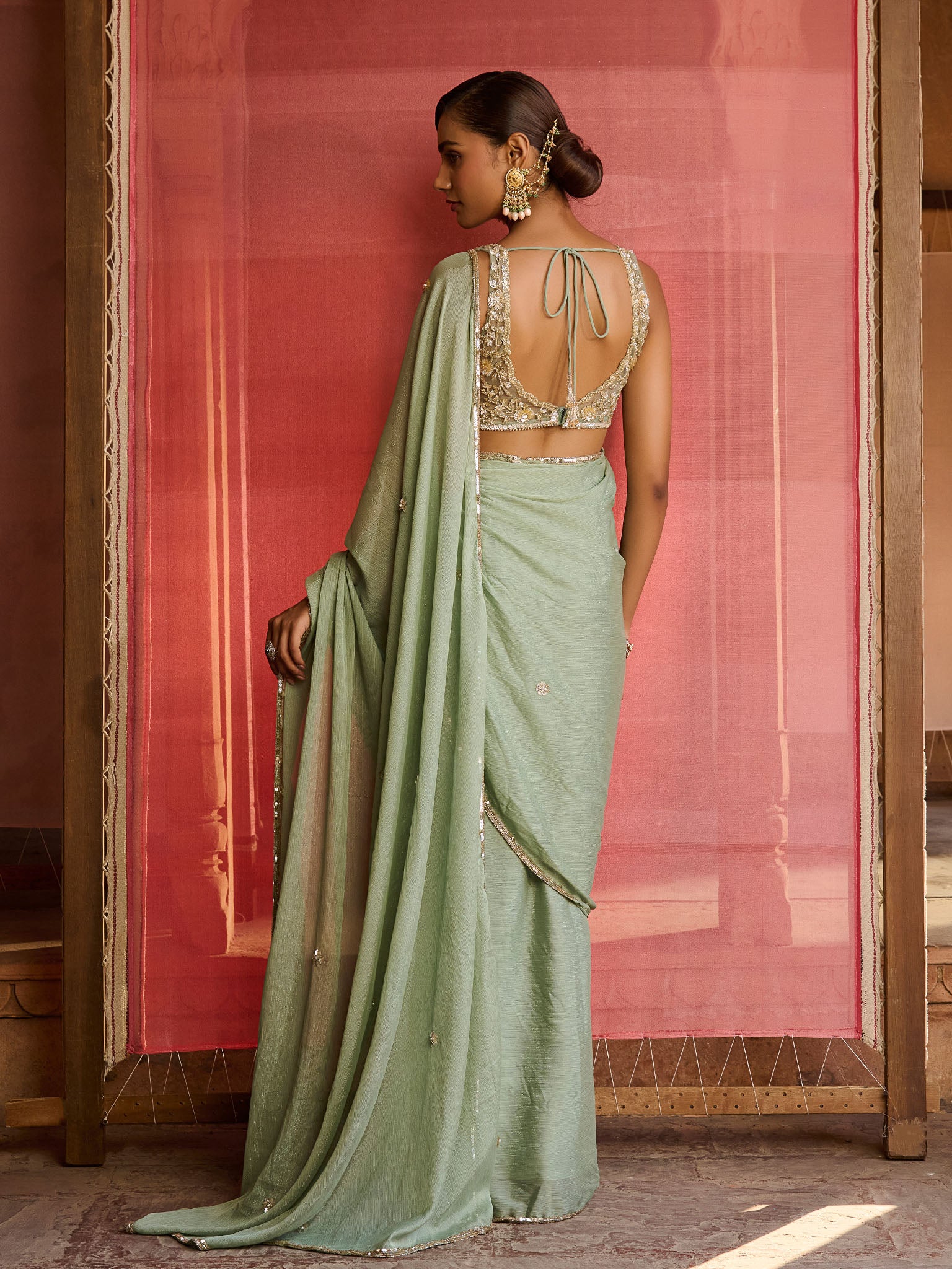 Elara Sage Green Saree Set