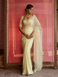 Zest Lime Green Draped Saree Set