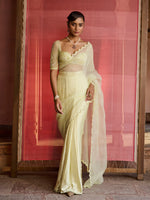 Load image into Gallery viewer, Zest Lime Green Draped Saree Set

