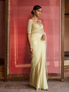 Zest Lime Green Draped Saree Set