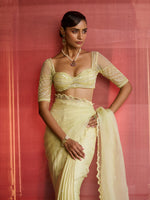 Load image into Gallery viewer, Zest Lime Green Draped Saree Set
