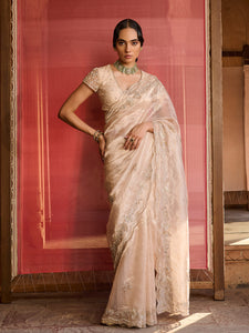 Aurelia Rose Gold Tissue Saree Set