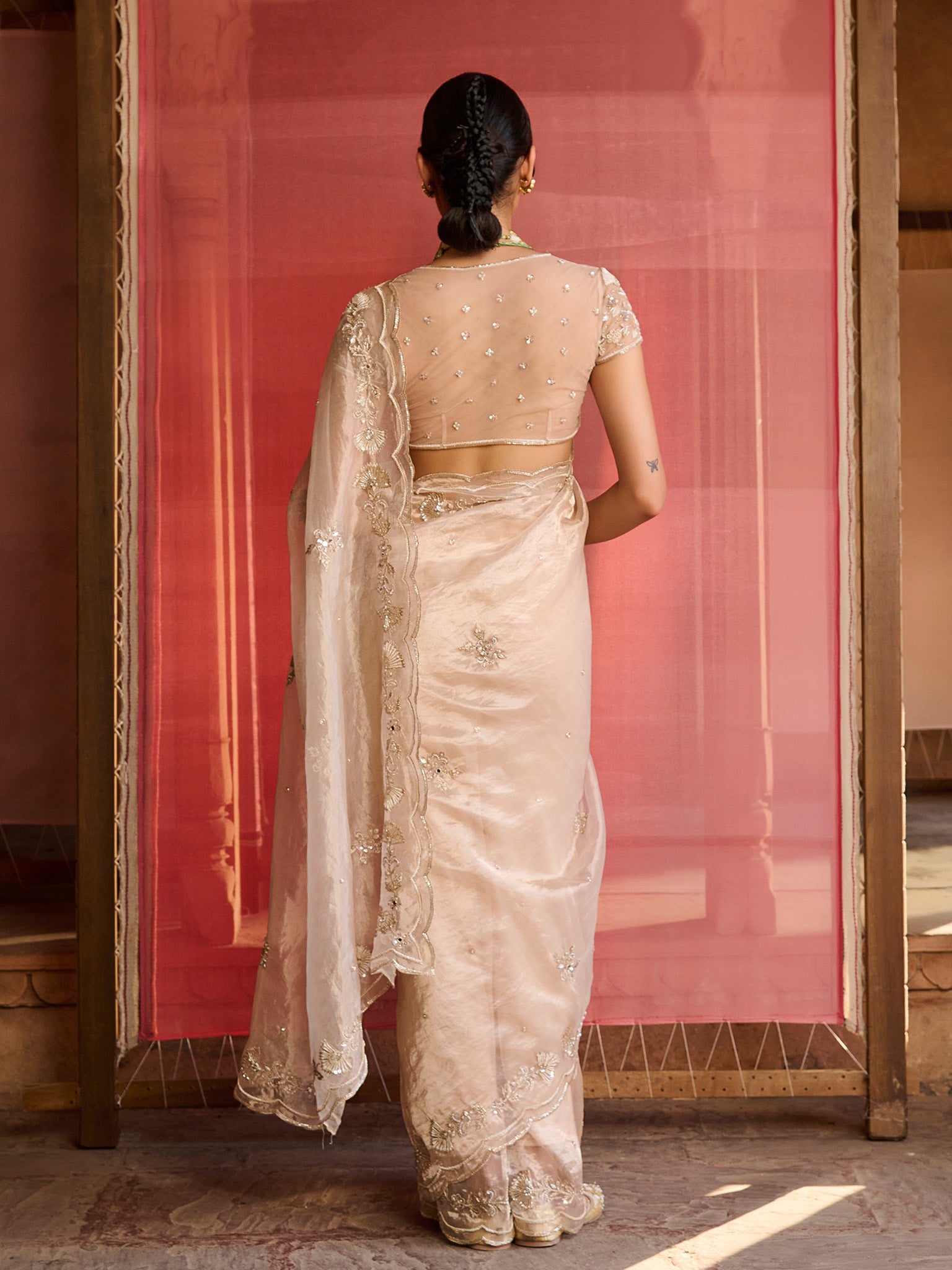 Aurelia Rose Gold Tissue Saree Set