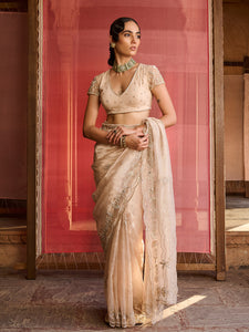 Aurelia Rose Gold Tissue Saree Set