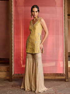 Elina Muted Lime Gold Sharara Set