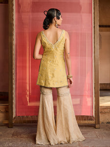Elina Muted Lime Gold Sharara Set