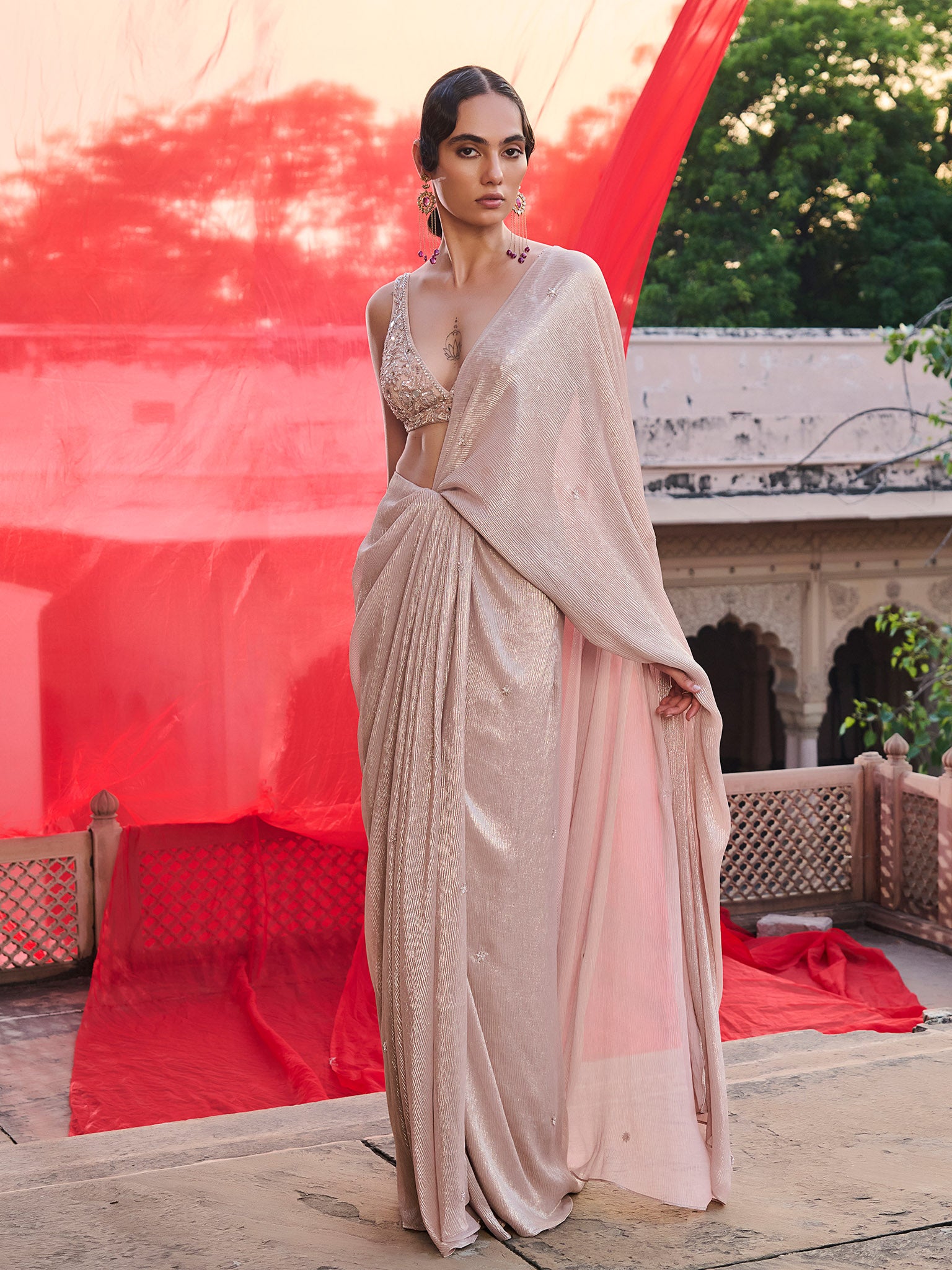 Champagne Blush Saree Set