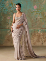 Load image into Gallery viewer, Silver Smoke Georgette Saree Set
