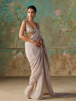 Load image into Gallery viewer, Silver Smoke Georgette Saree Set
