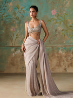 Load image into Gallery viewer, Silver Smoke Georgette Saree Set
