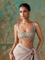 Load image into Gallery viewer, Silver Smoke Georgette Saree Set
