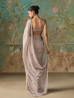 Load image into Gallery viewer, Silver Smoke Georgette Saree Set

