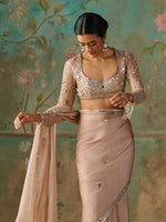 Load image into Gallery viewer, Sienna Gold Satin Organza Saree Set
