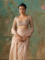 Load image into Gallery viewer, Sienna Gold Satin Organza Saree Set

