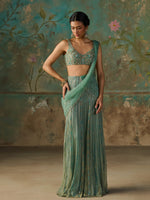 Load image into Gallery viewer, Opaline Turquoise Saree Set
