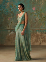 Load image into Gallery viewer, Opaline Turquoise Saree Set
