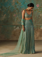 Load image into Gallery viewer, Opaline Turquoise Saree Set
