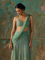 Load image into Gallery viewer, Opaline Turquoise Saree Set
