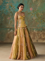 Load image into Gallery viewer, Zareen Moss Green Tissue Lehenga Set
