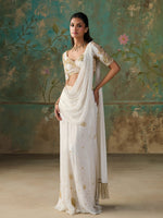 Load image into Gallery viewer, Aurelle Ivory Draped Saree Set
