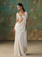 Load image into Gallery viewer, Aurelle Ivory Draped Saree Set
