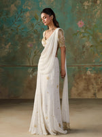 Load image into Gallery viewer, Aurelle Ivory Draped Saree Set

