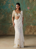 Load image into Gallery viewer, Aurelle Ivory Draped Saree Set
