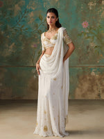 Load image into Gallery viewer, Aurelle Ivory Draped Saree Set
