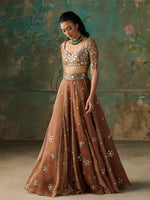 Load image into Gallery viewer, Miraya Brown Organza Lehenga Set
