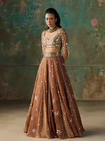 Load image into Gallery viewer, Miraya Brown Organza Lehenga Set
