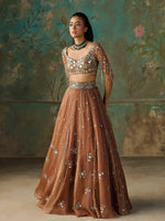 Load image into Gallery viewer, Miraya Brown Organza Lehenga Set
