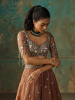 Load image into Gallery viewer, Miraya Brown Organza Lehenga Set

