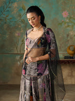 Load image into Gallery viewer, Floréa Black Tissue Saree Set
