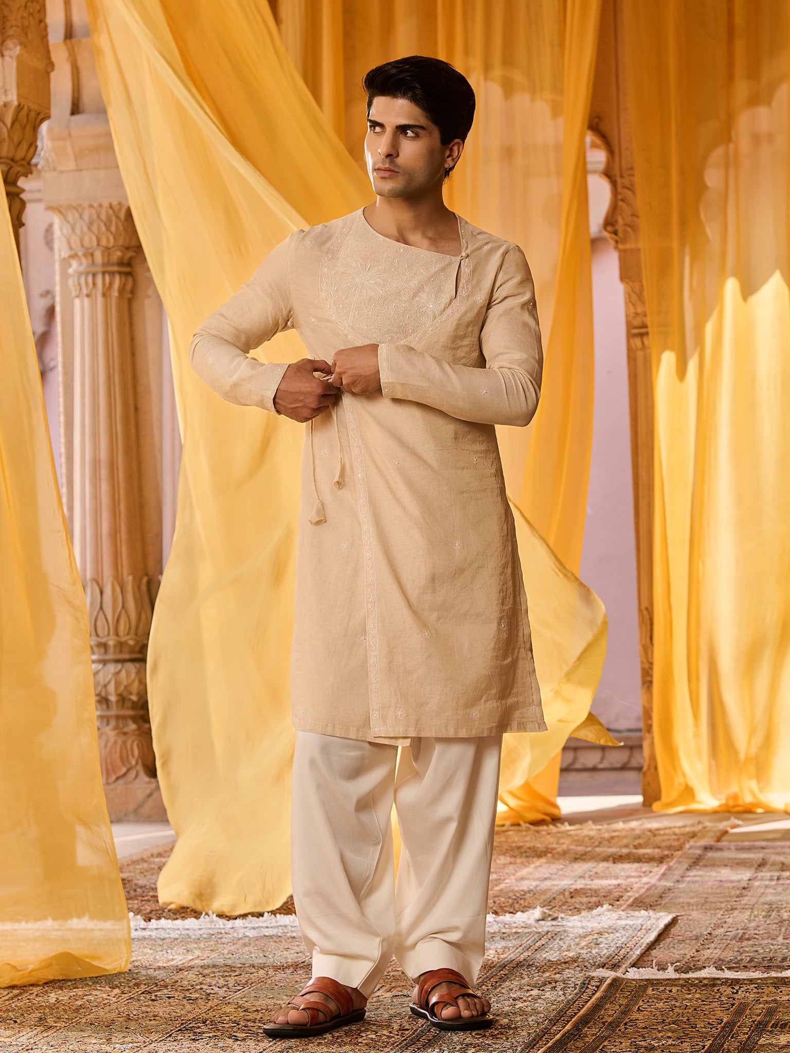 Avira Pearl White Angrakha Kurta Set