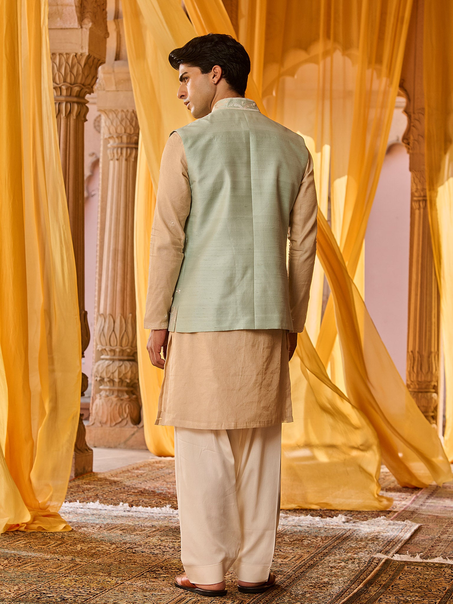 Mistral Mint Green Jacket Angrakha Set