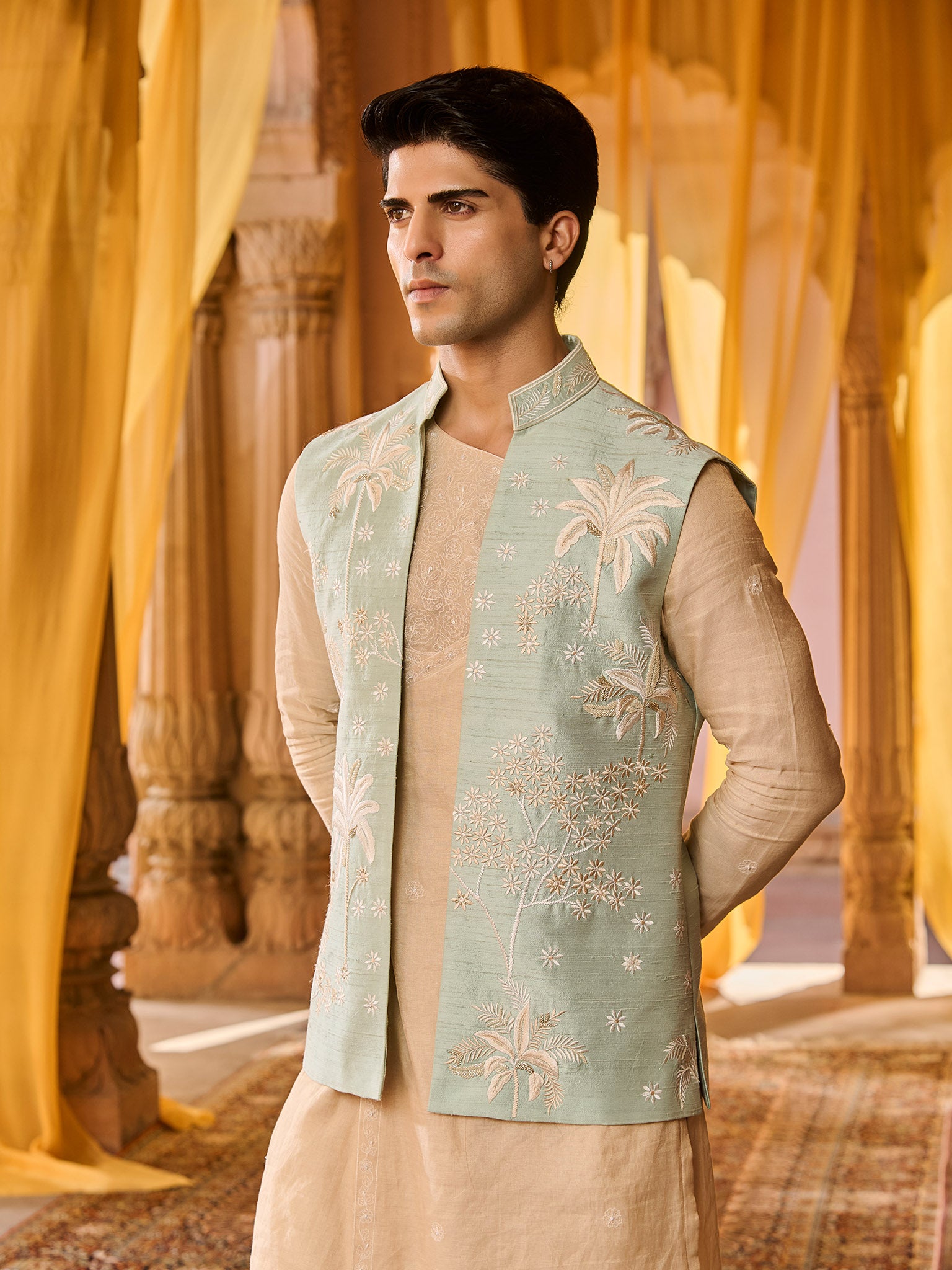 Mistral Mint Green Jacket Angrakha Set