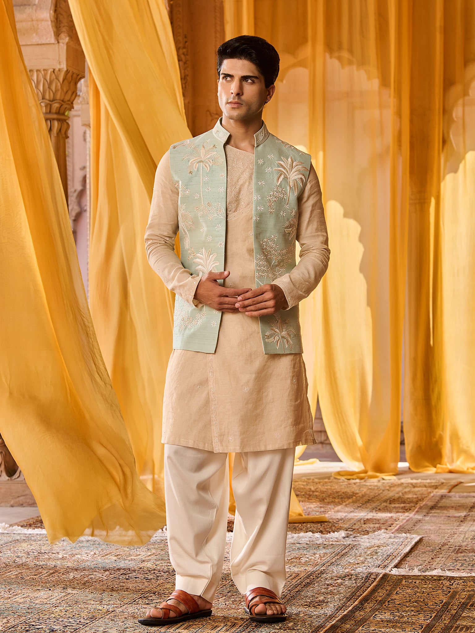 Mistral Mint Green Jacket Angrakha Set